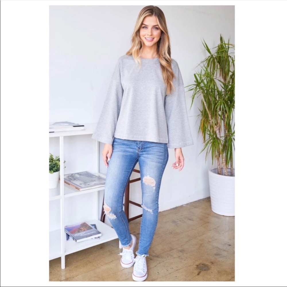 NEW Gray Bell Long Sleeve Top - Picture 3 of 4